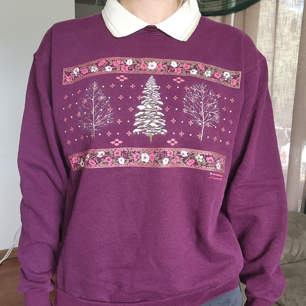 Morning Sun Vintage Collared Winter Crew Neck Sweater Size Medium - Picture 1 of 6
